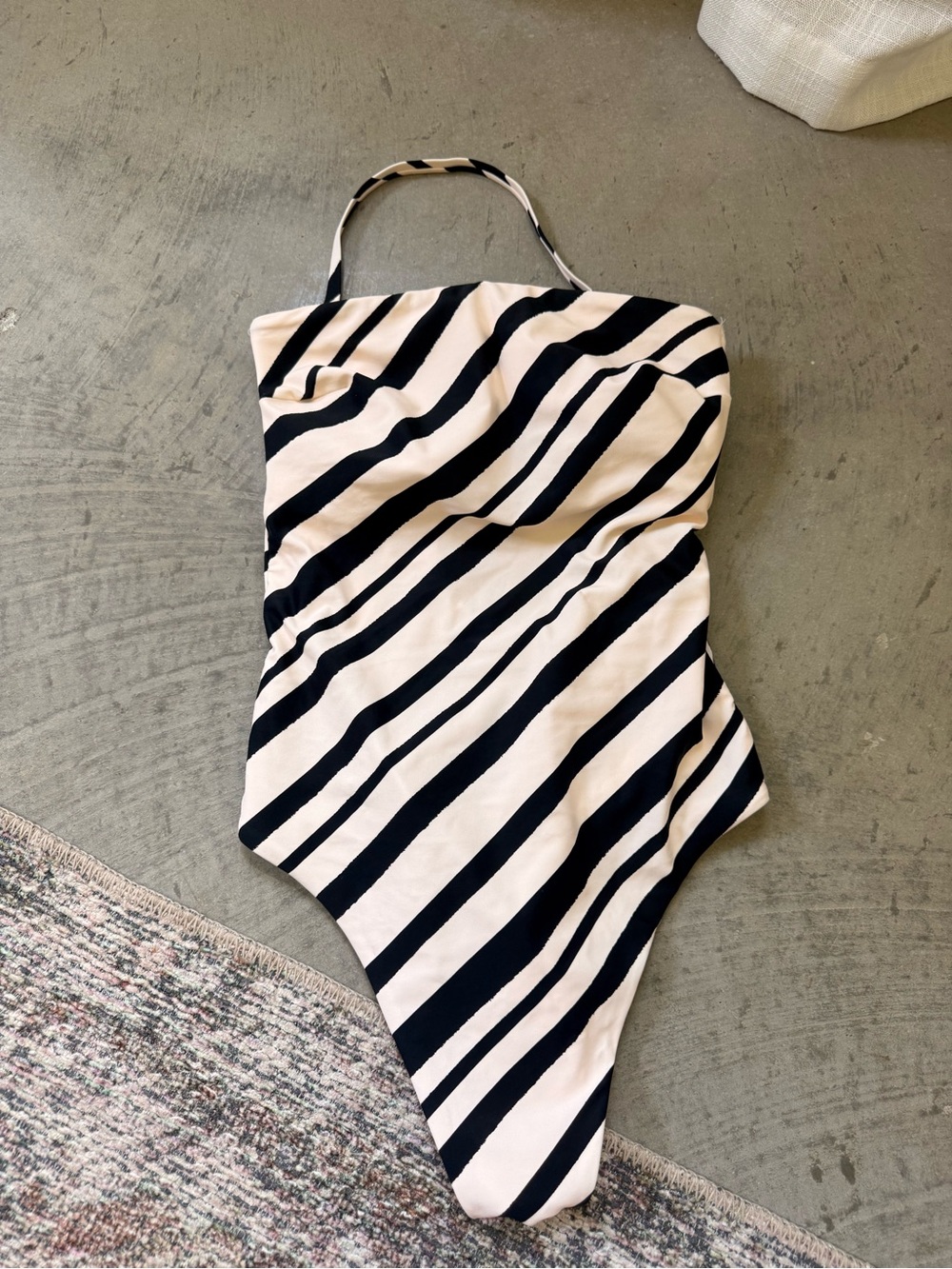 Shade & Shore Black and Cream Striped One-Piece